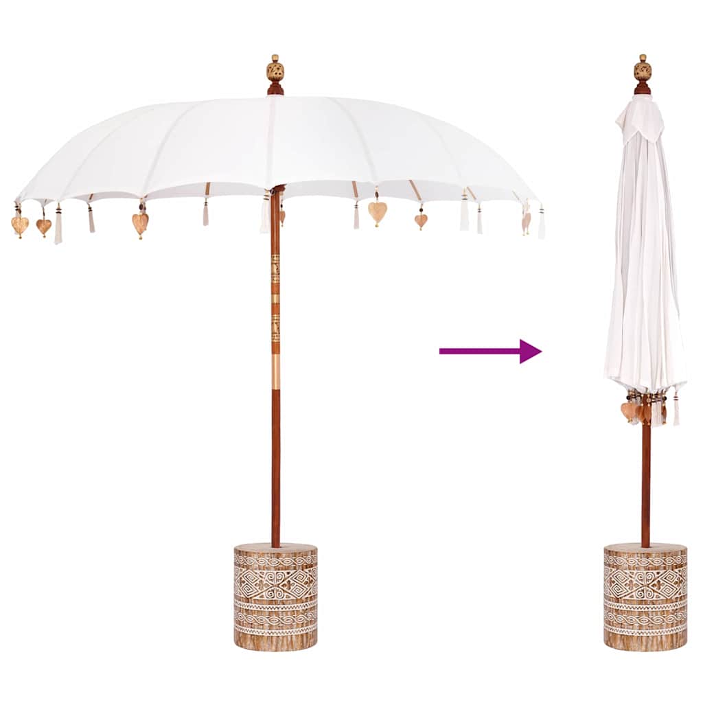 Balinesisk parasol med base Creme 215 x 215 x 260 cm