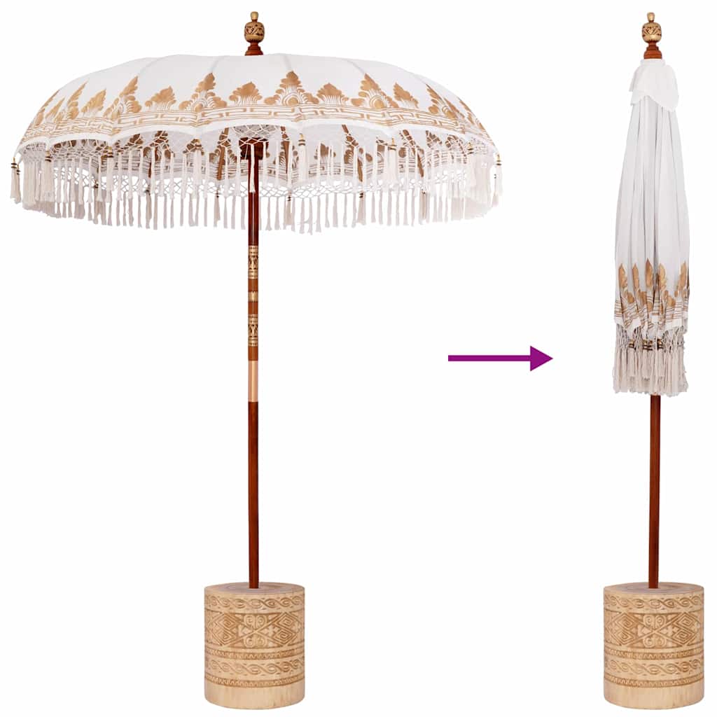 Balinesisk parasol med base Creme 185 x 185 x 260 cm