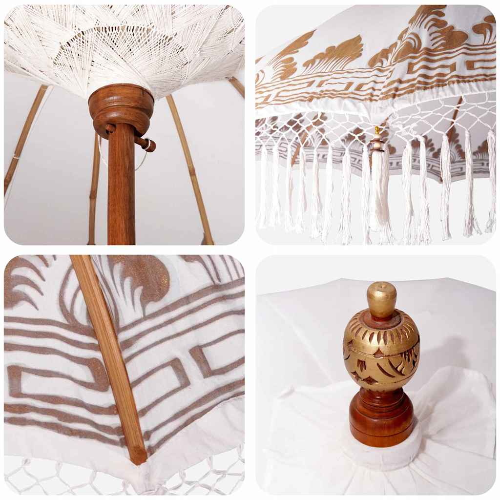 Balinesisk parasol med base Creme 215 x 215 x 260 cm