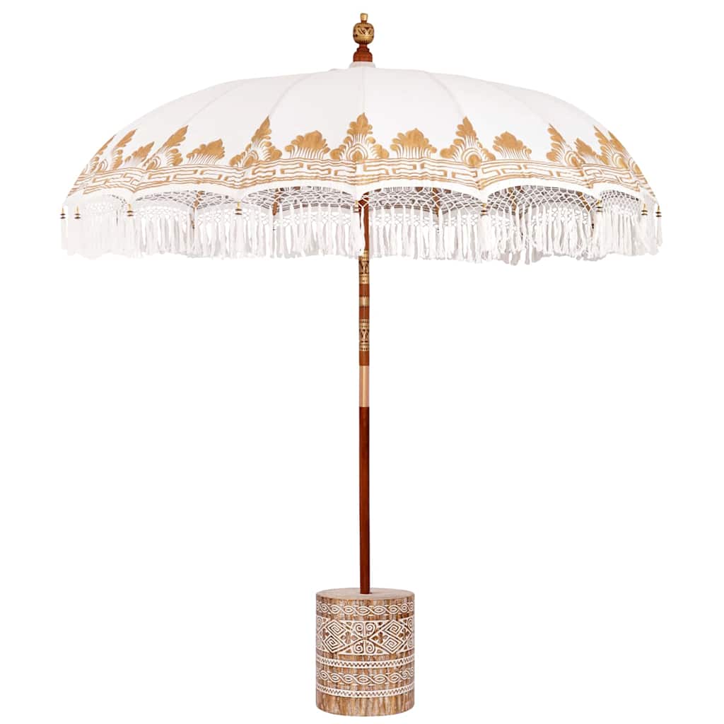 Balinesisk parasol med base Creme 215 x 215 x 260 cm