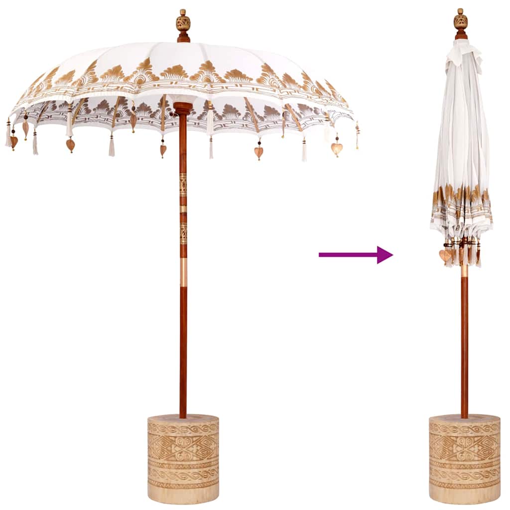 Balinesisk parasol med base Creme 185 x 185 x 260 cm