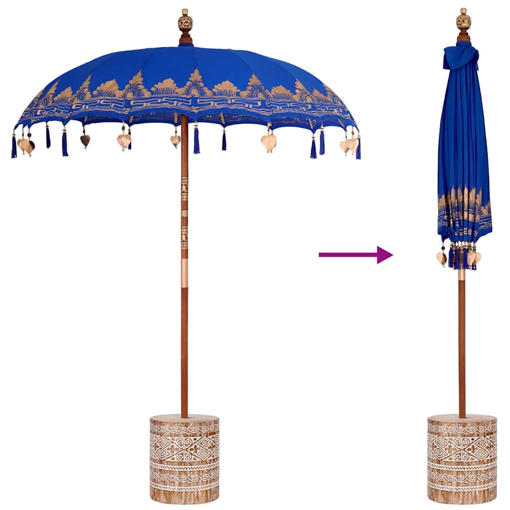 Balinesisk parasol med base Blå 185 x 185 x 260 cm