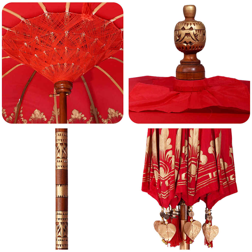 Balinesisk parasol med base Rød 215 x 215 x 260 cm