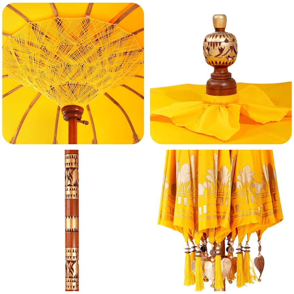 Balinesisk parasol med base Gul 185 x 185 x 260 cm