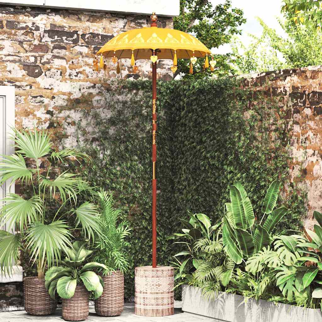 Balinesisk parasol med base gul 95 x 95 x 260 cm
