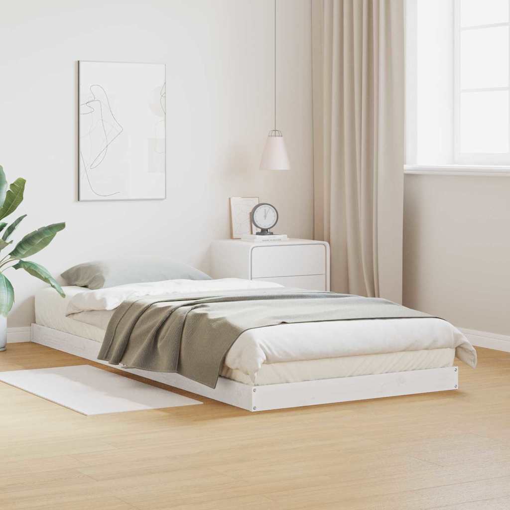 Gulv seng ramme Hvid 80 x 210 cm Massiv fyrretræ