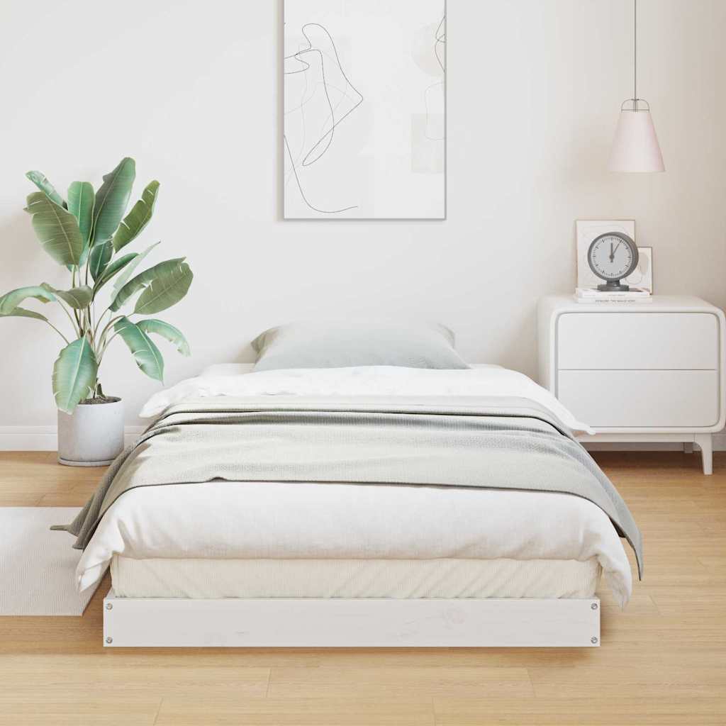 Gulv seng ramme Hvid 80 x 210 cm Massiv fyrretræ