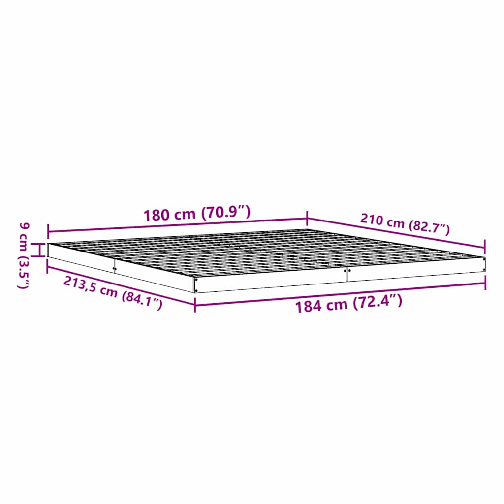 Gulv seng ramme Hvid 213,5 x 184 x 9 cm Massiv fyrretræ
