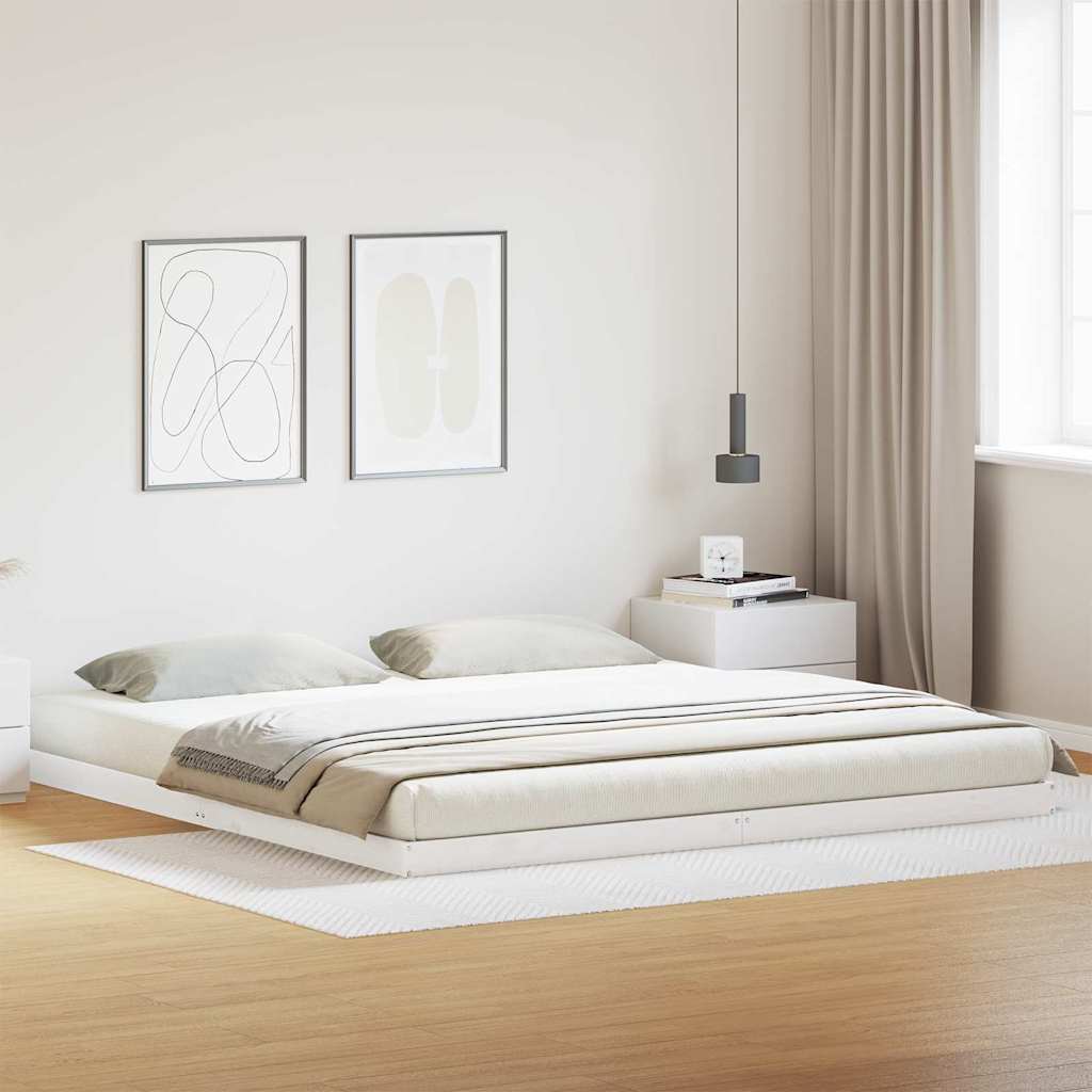 Gulv seng ramme Hvid 213,5 x 204 x 9 cm Massiv fyrretræ