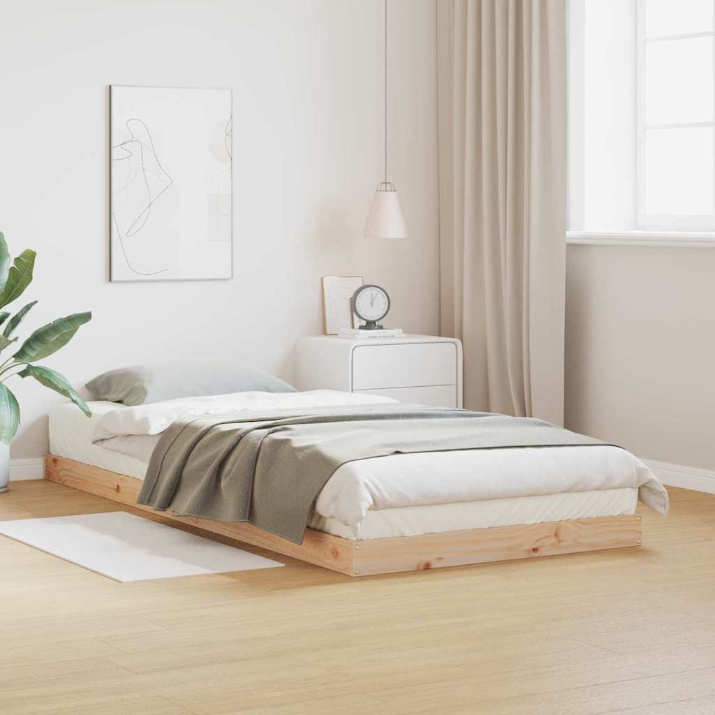 Gulv seng ramme Naturfarvet 90 x 220 cm Massiv fyrretræ