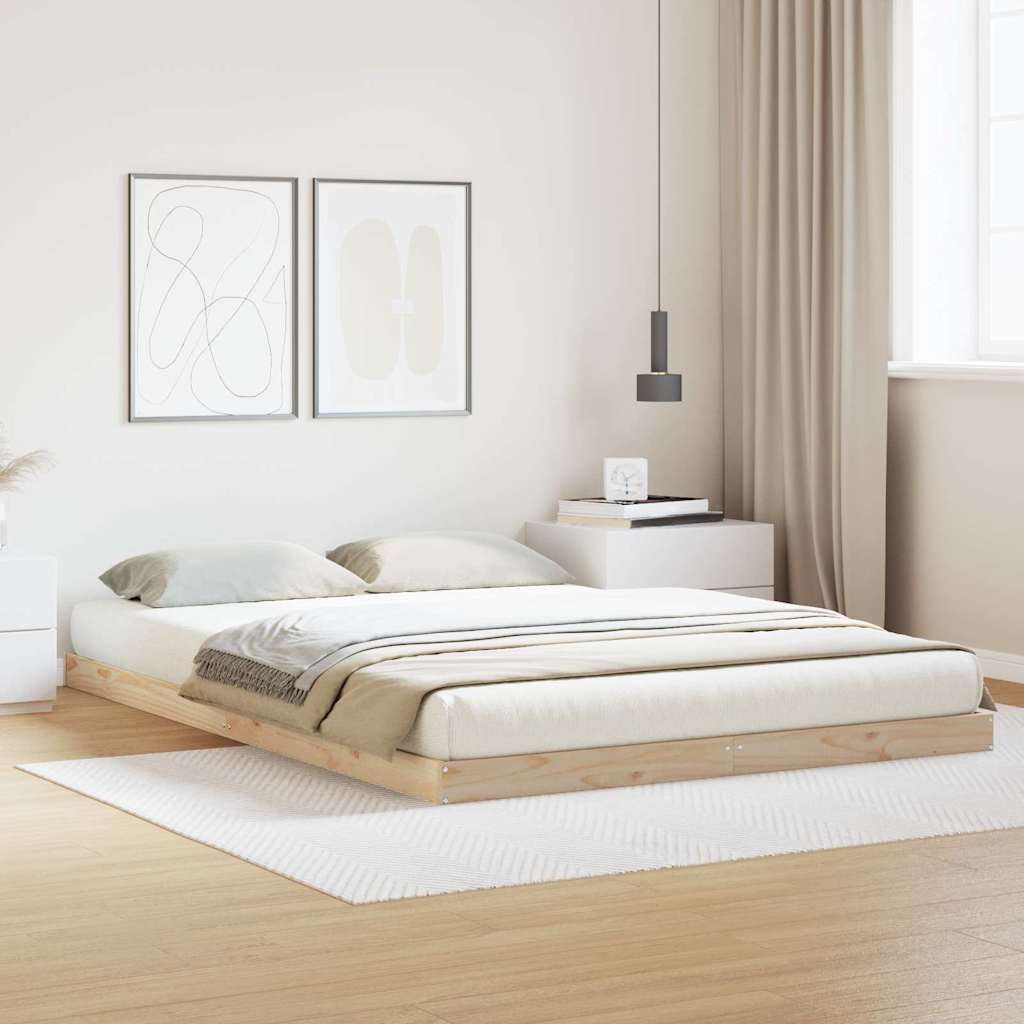 Gulv seng ramme Naturfarvet 140 x 220 cm Massiv fyrretræ