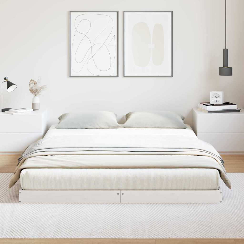 Gulv seng ramme Hvid 140 x 220 cm Massiv fyrretræ