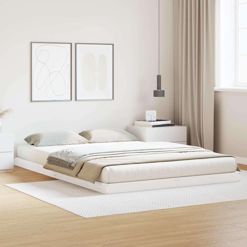 Gulv seng ramme Hvid 160 x 220 cm Massiv fyrretræ