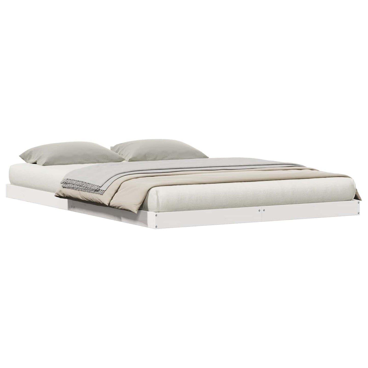 Gulv seng ramme Hvid 160 x 220 cm Massiv fyrretræ