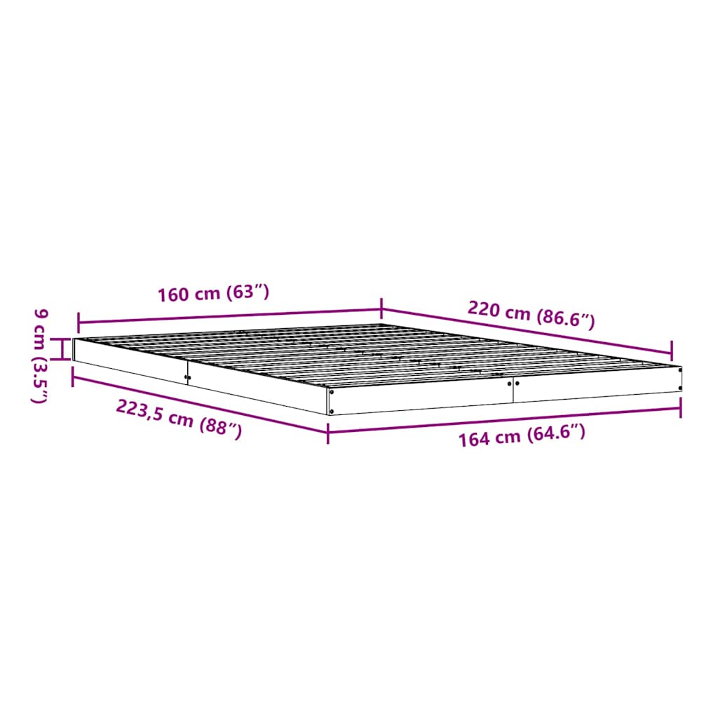 Gulv seng ramme Hvid 160 x 220 cm Massiv fyrretræ