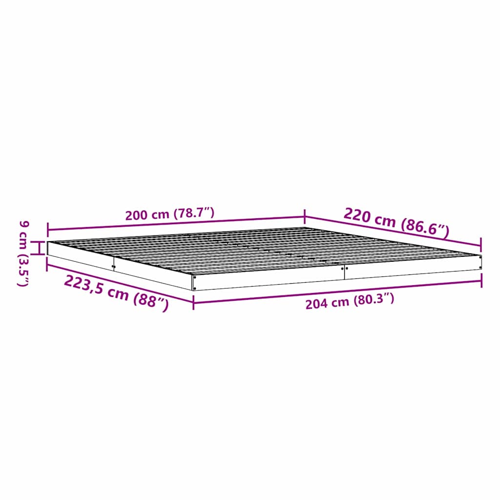 Gulv seng ramme Hvid 200 x 220 cm Massiv fyrretræ