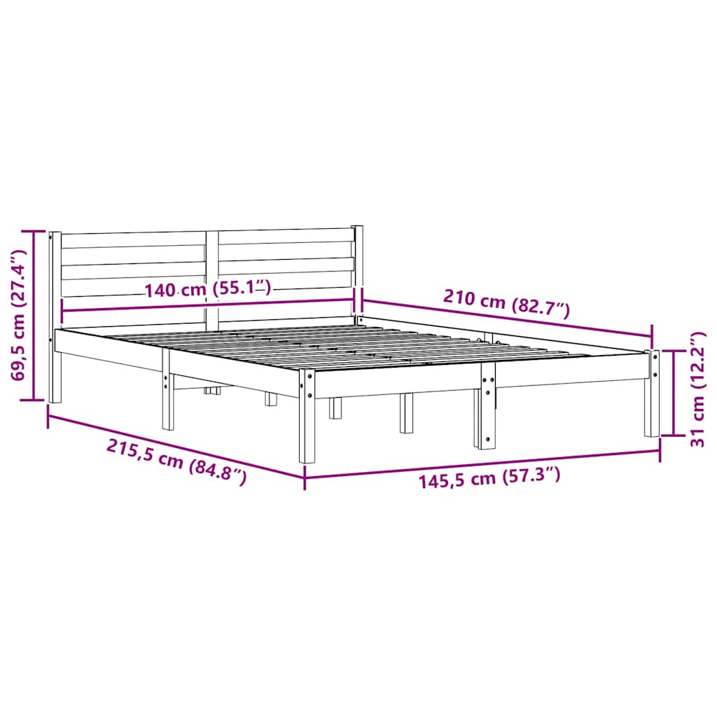 Sengestel Hvid 215,5 x 145,5 x 69,5 cm Massivt fyrretræ