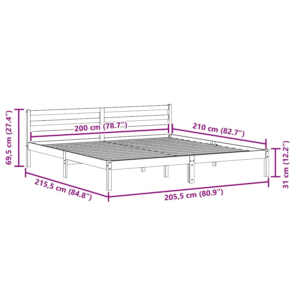 Sengestel Hvid 215,5 x 205,5 x 69,5 cm Massivt fyrretræ