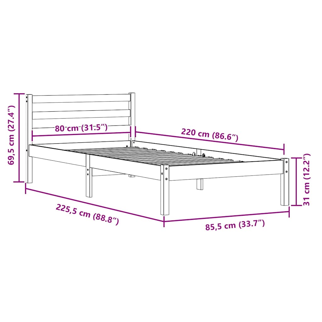 Sengestel Brun 225,5 x 85,5 x 69,5 cm Massivt fyrretræ