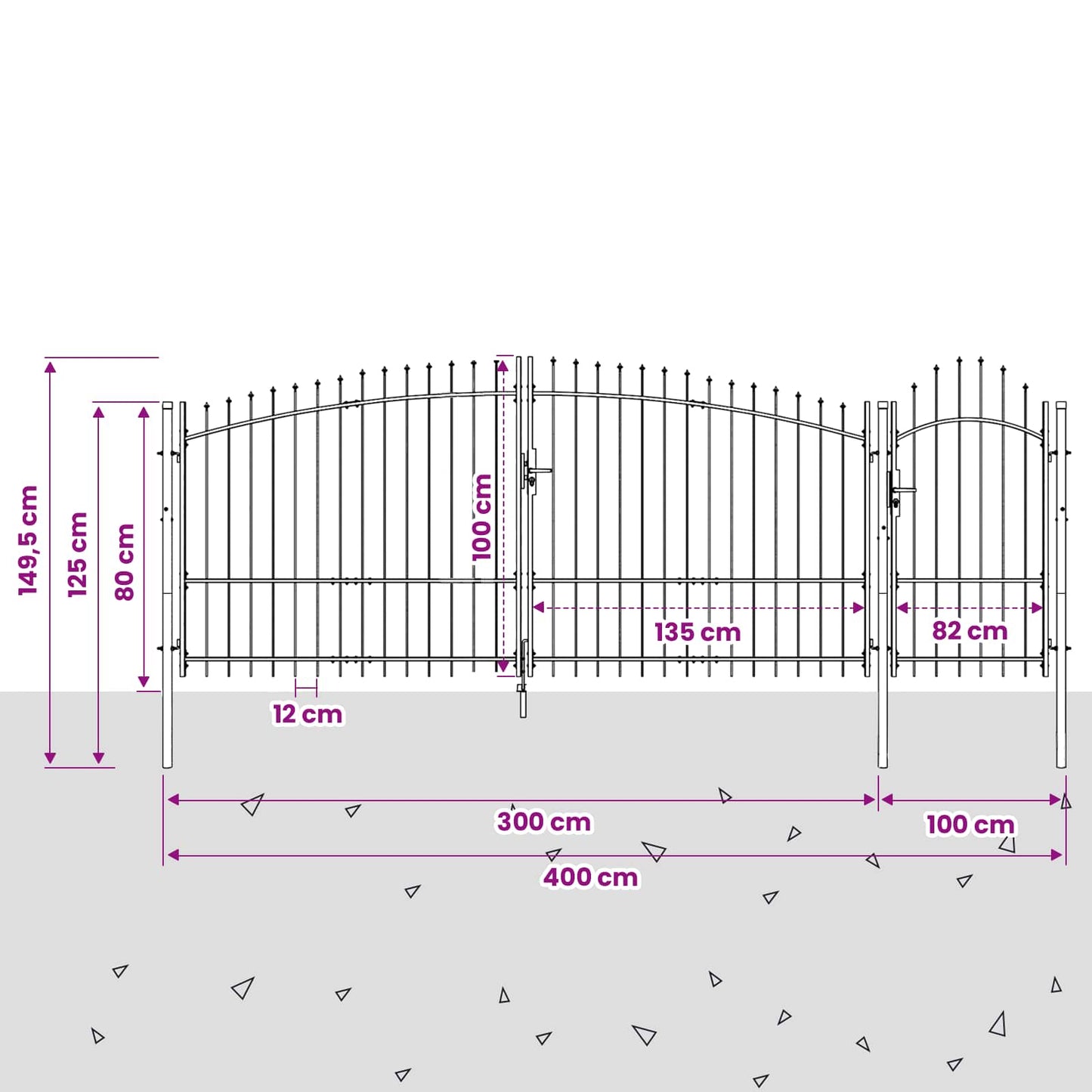 Haveport med lås Woerden Grå 100 x 400 cm Stål