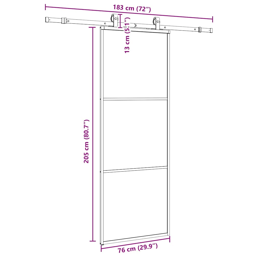 skydedør med hardwaresæt 76x205 cm ESG glas sort