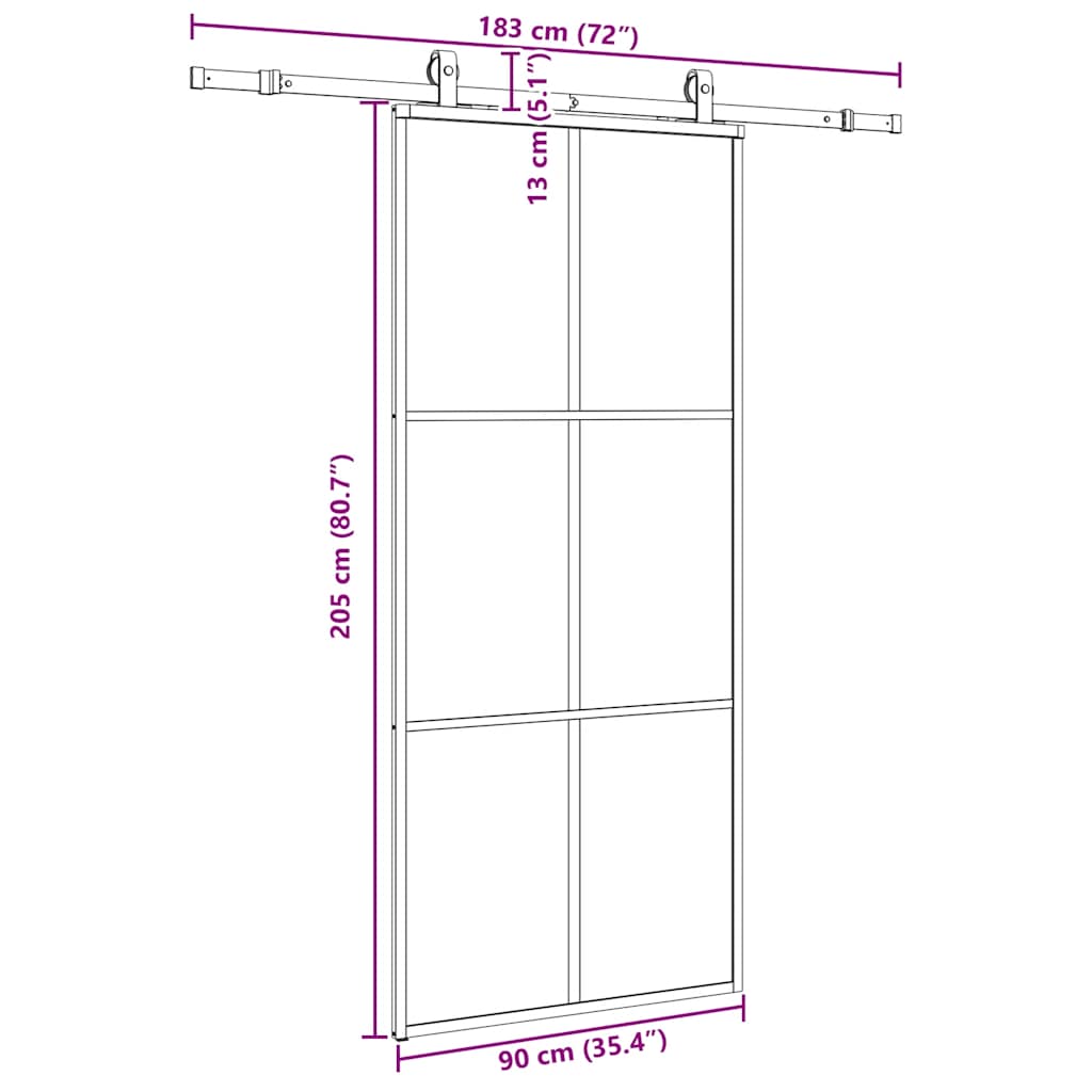 skydedør med hardwaresæt 90x205 cm ESG glas sort
