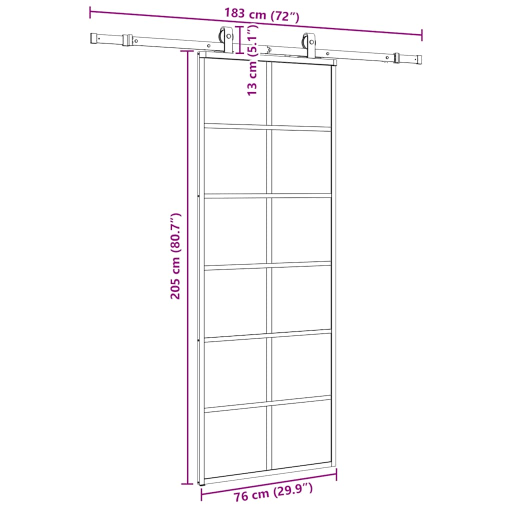 skydedør med hardwaresæt 76x205 cm ESG glas sort