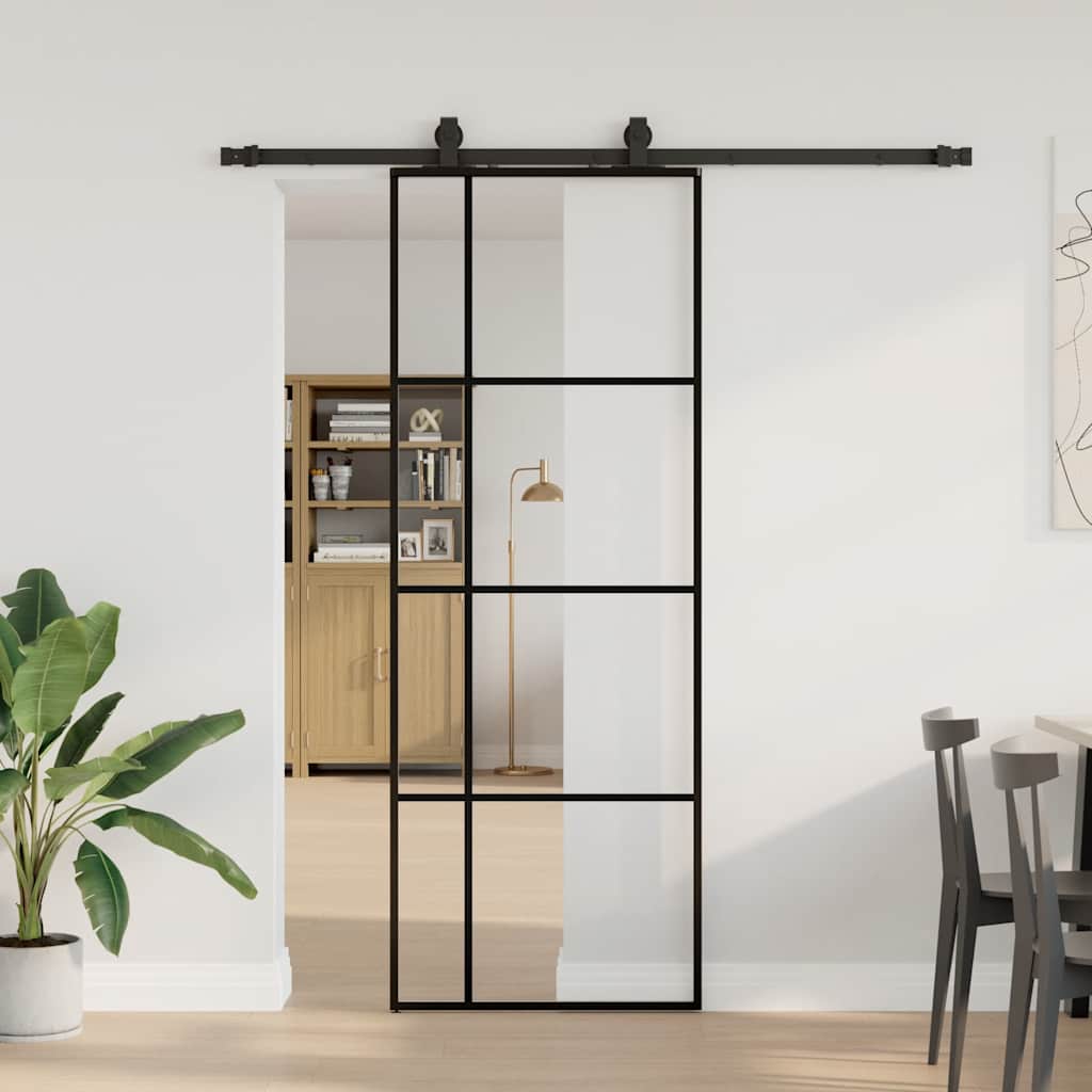 skydedør med hardwaresæt 76x205 cm ESG glas sort