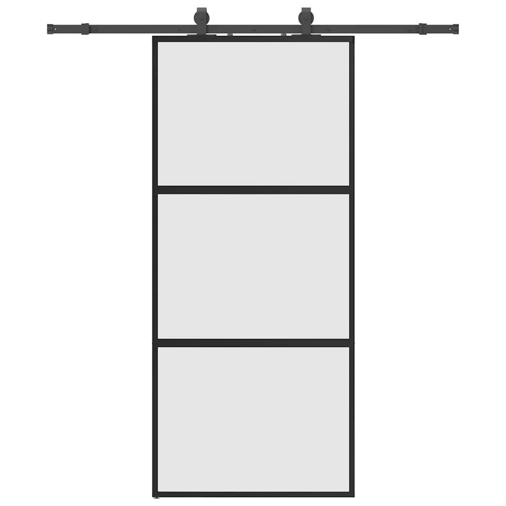 skydedør med hardwaresæt 90x205 cm hærdet glas sort