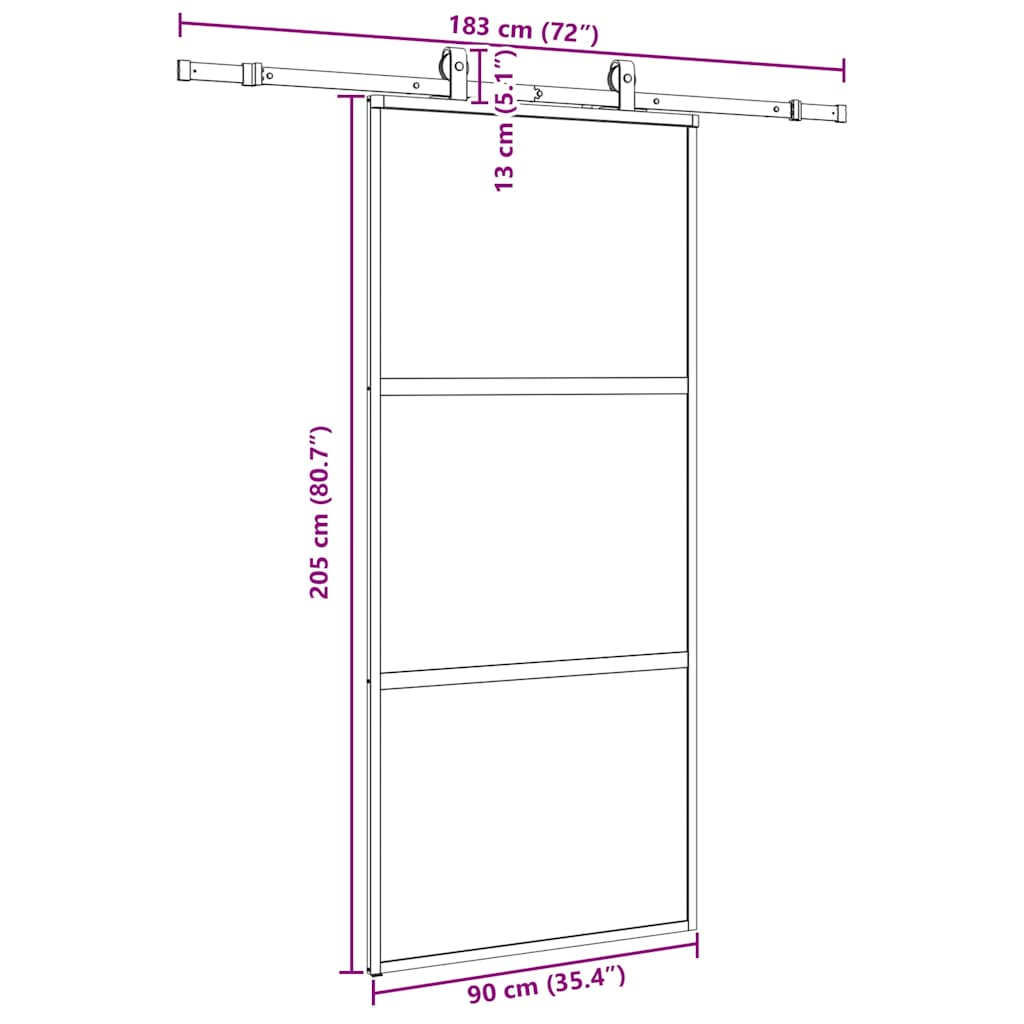 skydedør med hardwaresæt 90x205 cm hærdet glas sort