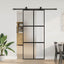 skydedør med hardwaresæt 90x205 cm hærdet glas sort