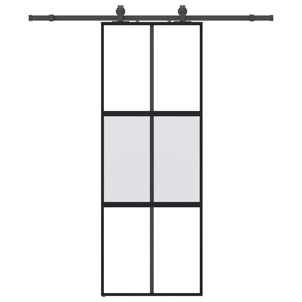 skydedør med hardwaresæt 76x205 cm hærdet glas sort