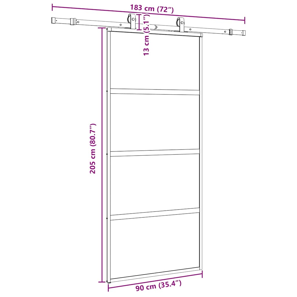skydedør med hardwaresæt 90x205 cm hærdet glas sort