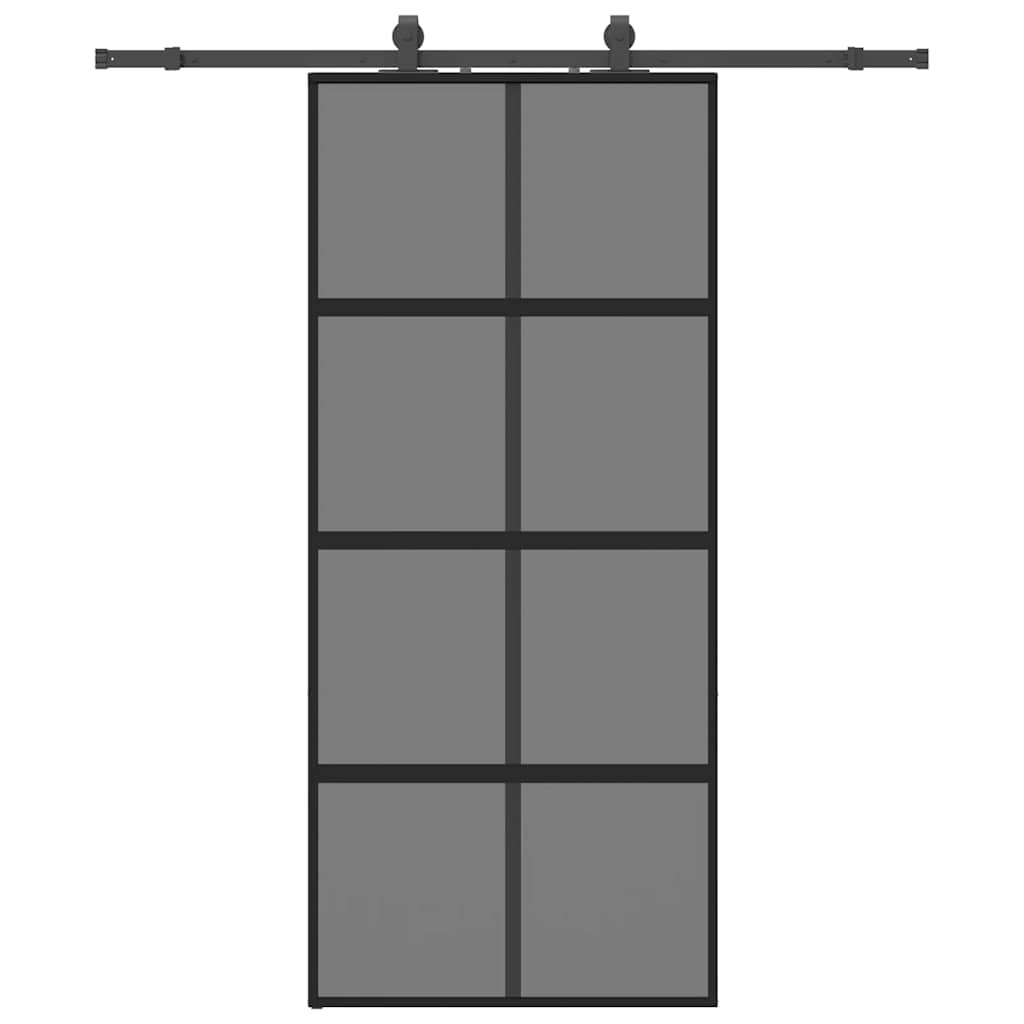 skydedør med hardwaresæt 90x205 cm hærdet glas sort