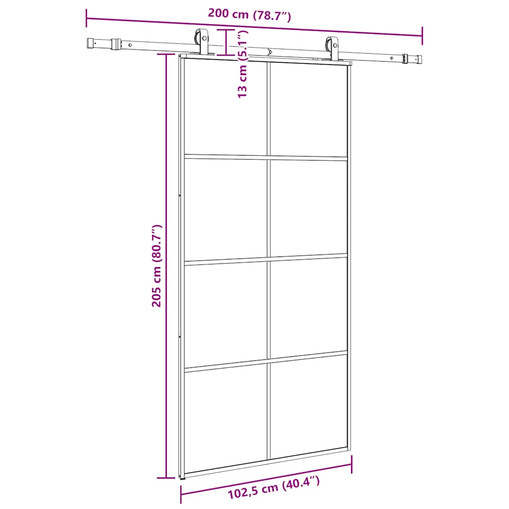 skydedør med hardwaresæt 102,5x205 cm ESG glas sort