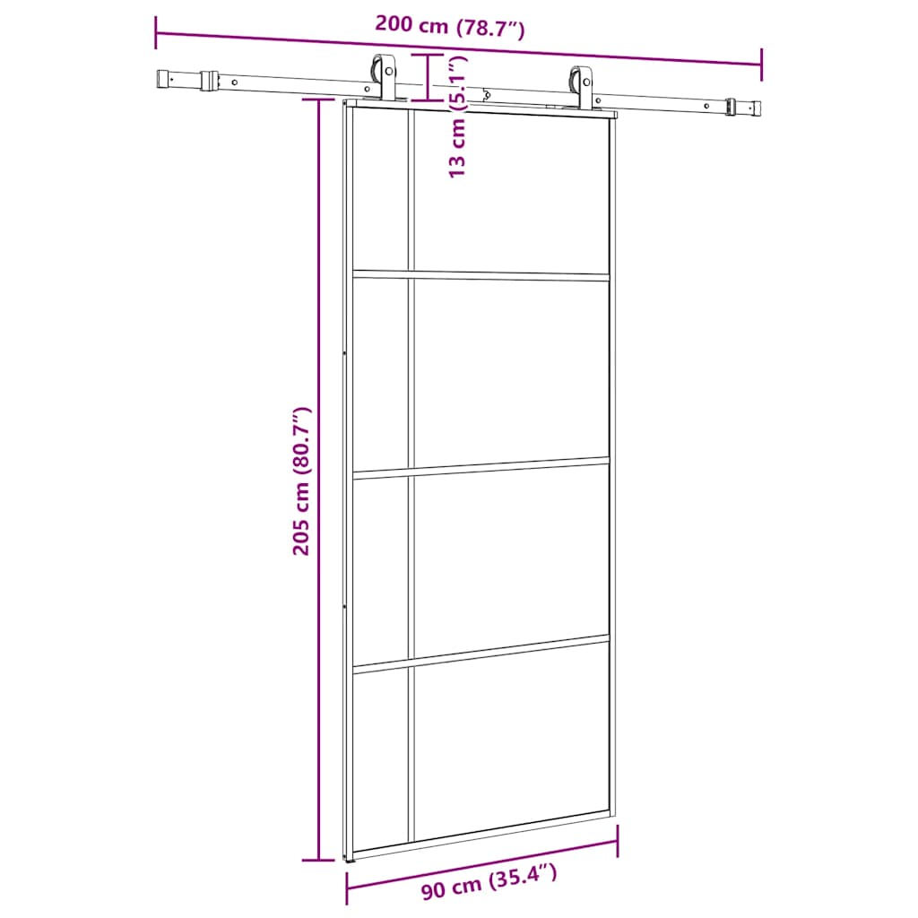 skydedør med hardwaresæt 90x205 cm ESG glas sort