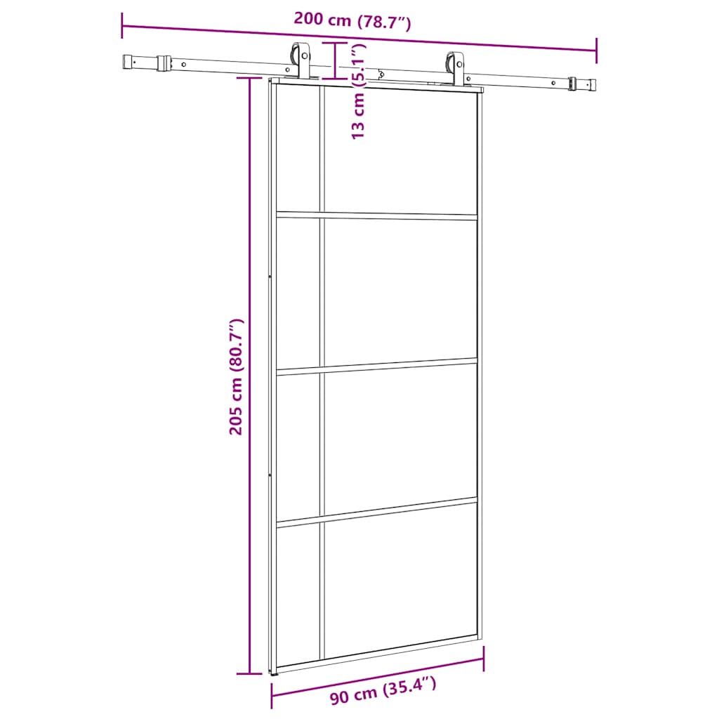 skydedør med hardwaresæt 90x205 cm ESG glas sort