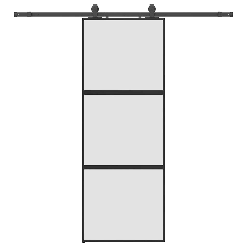 skydedør med hardwaresæt 76x205 cm hærdet glas sort