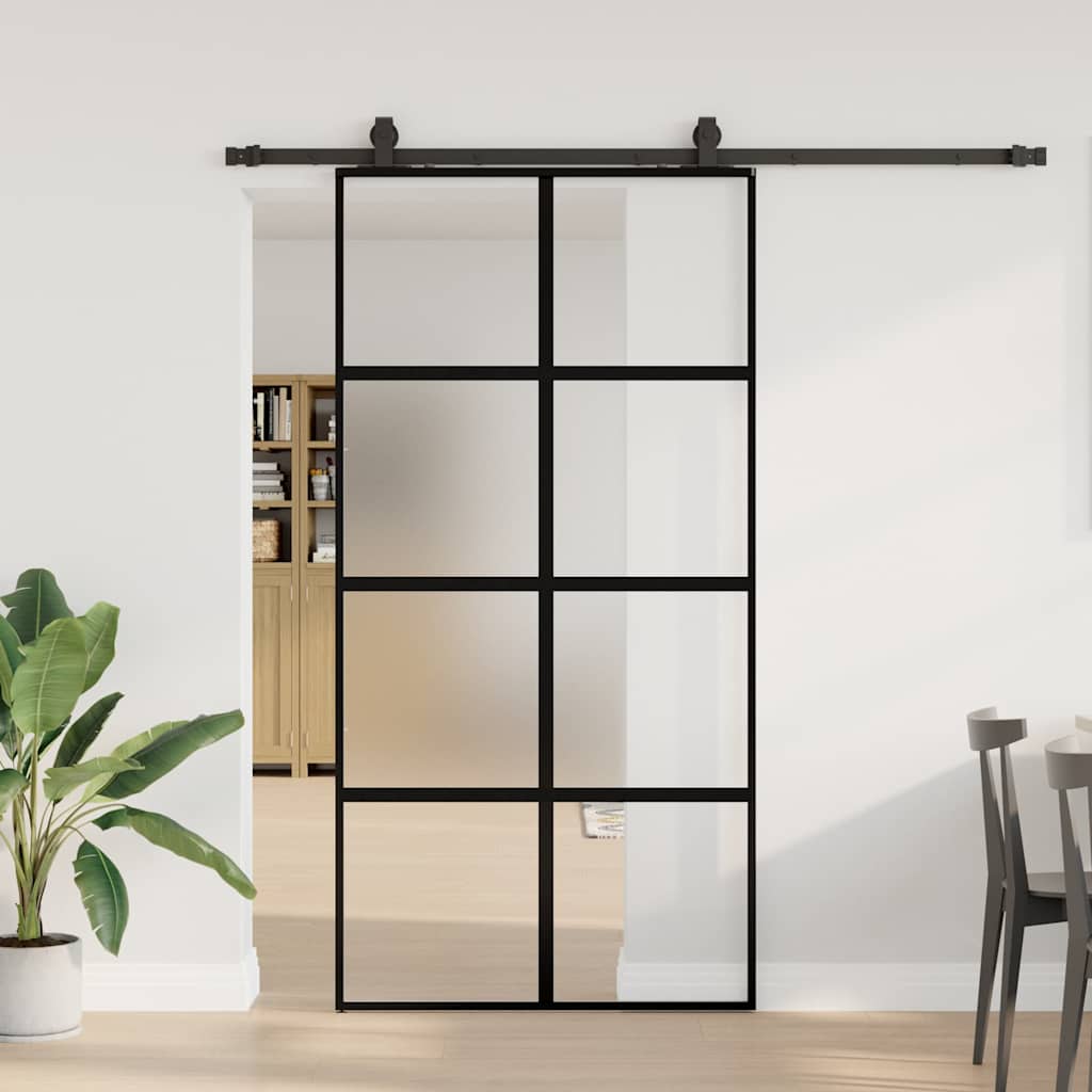 skydedør med hardwaresæt 102,5x205 cm hærdet glas sort