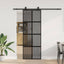 skydedør med hardwaresæt 76x205 cm hærdet glas sort