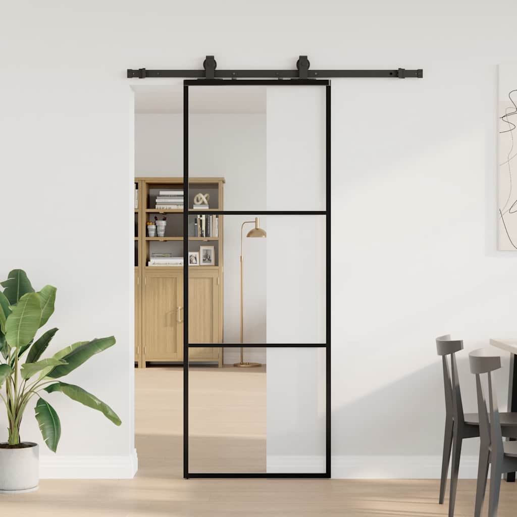 skydedør med hardwaresæt 76x205 cm ESG glas sort