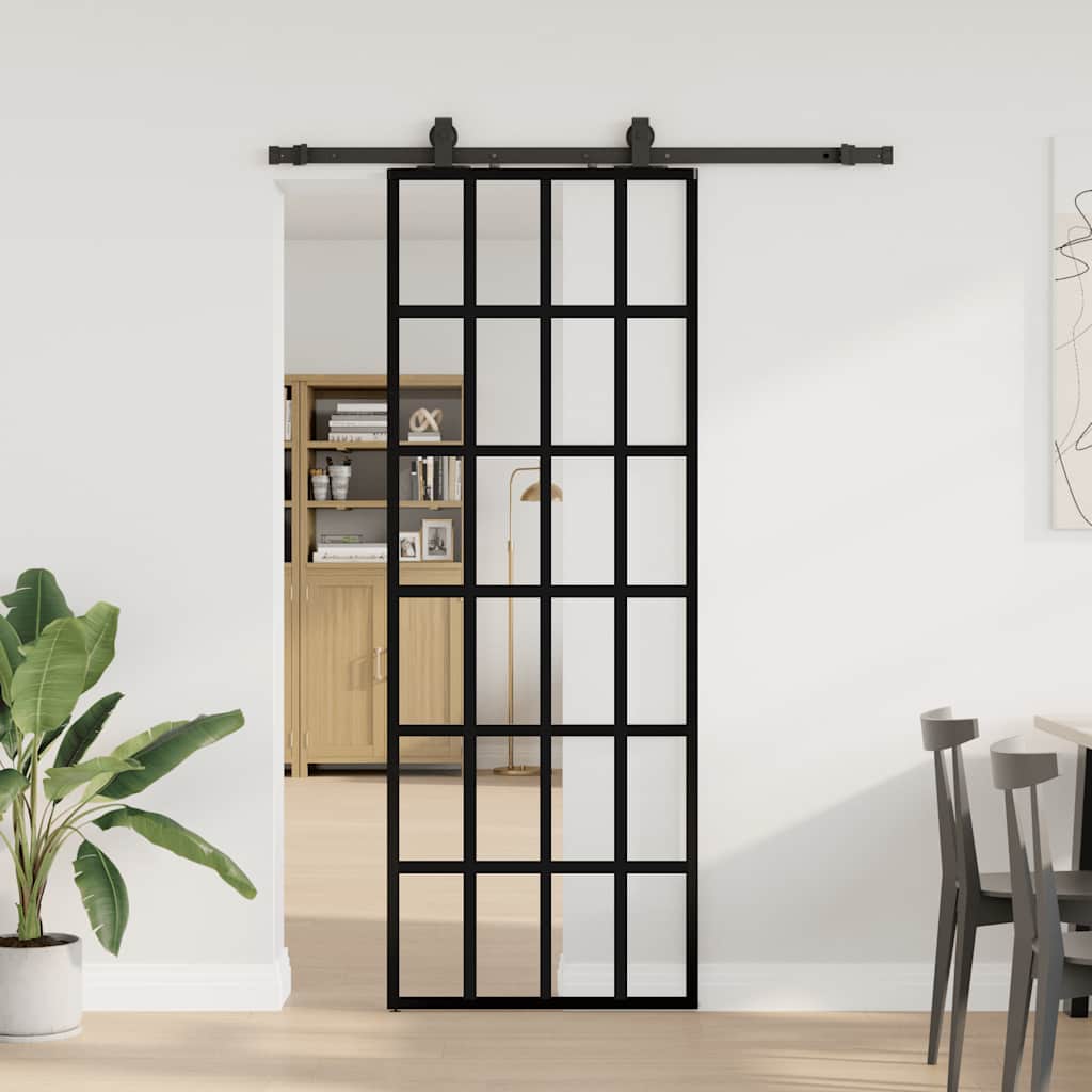 skydedør med hardwaresæt 76x205 cm ESG glas sort