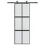 skydedør med hardwaresæt 76x205 cm hærdet glas sort