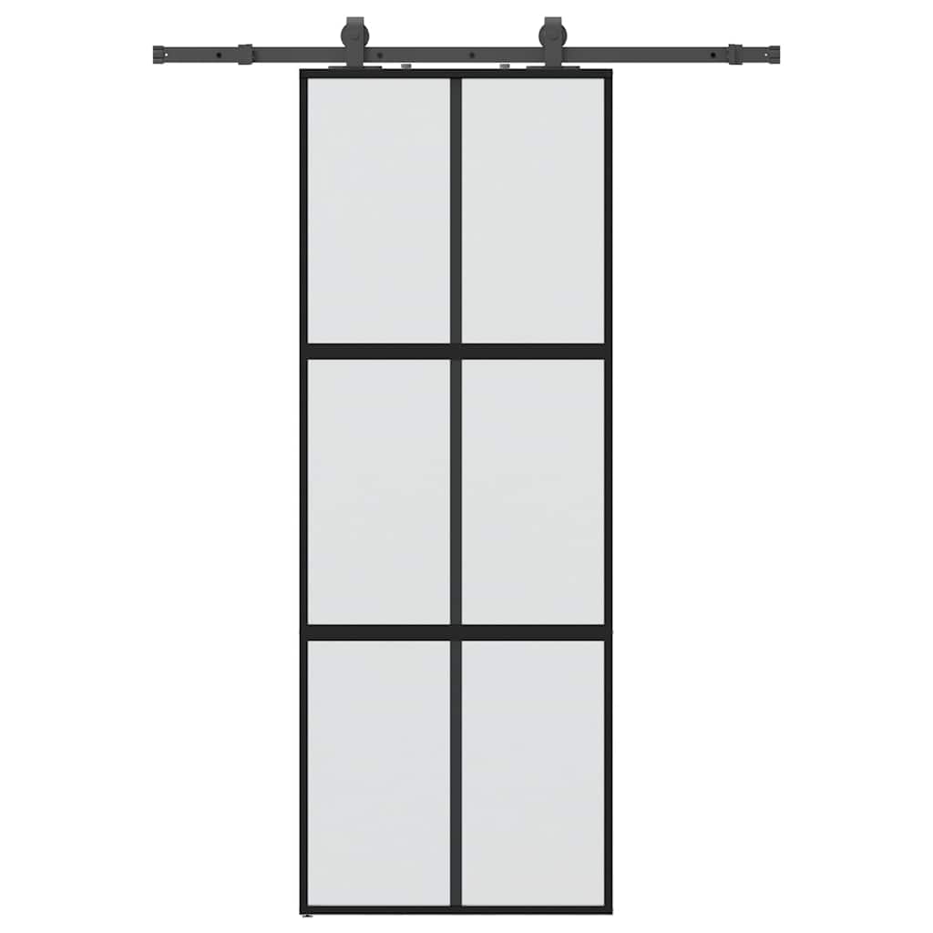 skydedør med hardwaresæt 76x205 cm hærdet glas sort