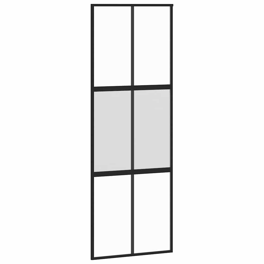 skydedør med hardwaresæt 76x205 cm hærdet glas sort