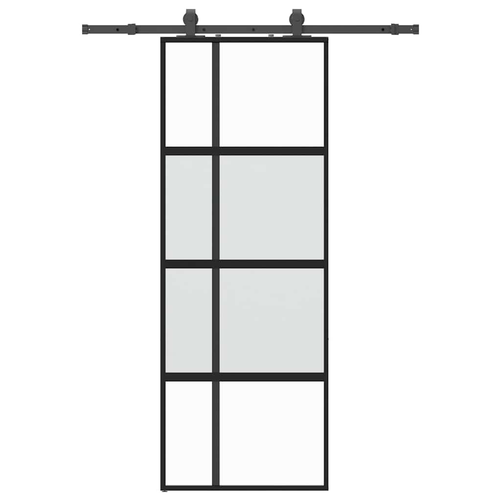 skydedør med hardwaresæt 76x205 cm hærdet glas sort