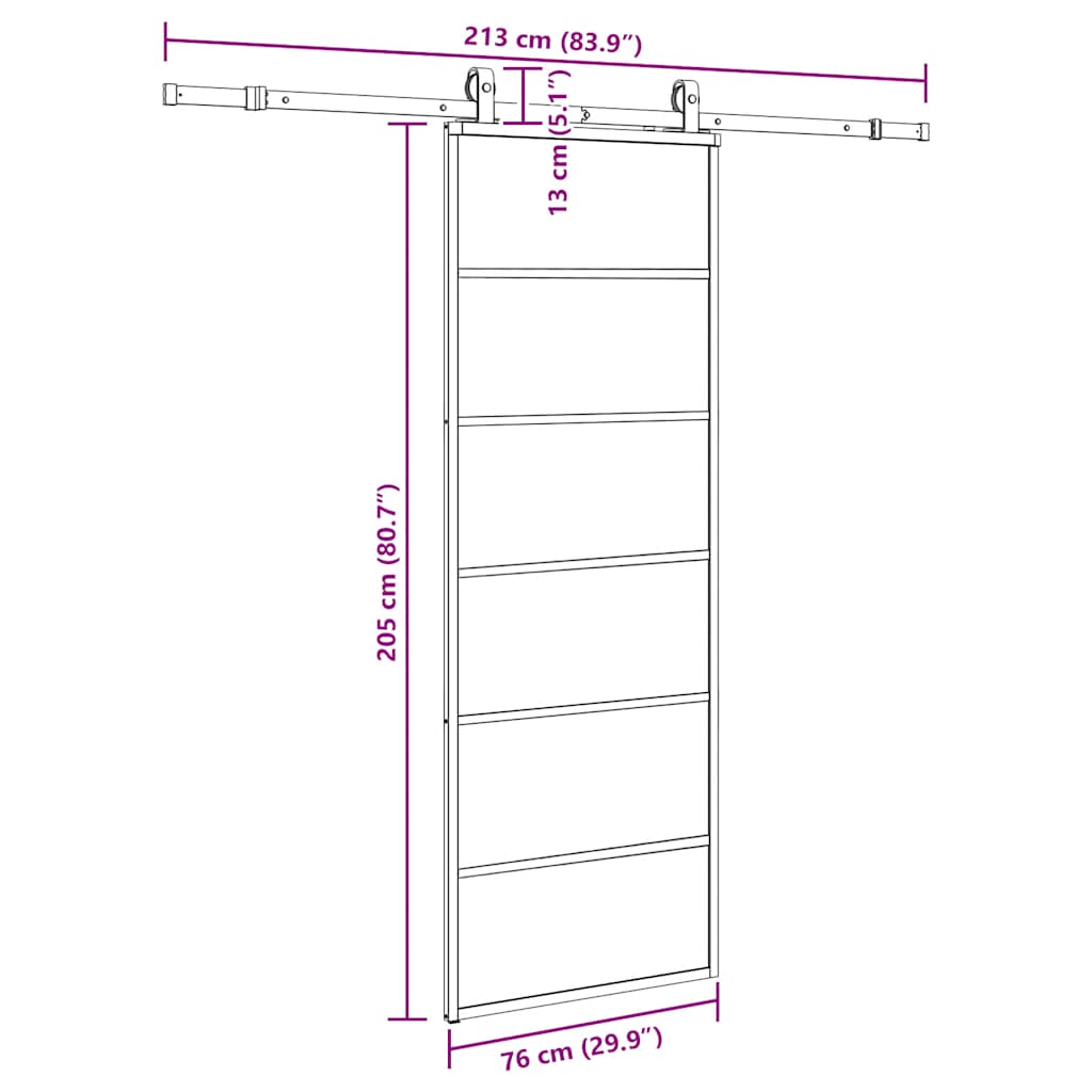 skydedør med hardwaresæt 76x205 cm ESG glas sort