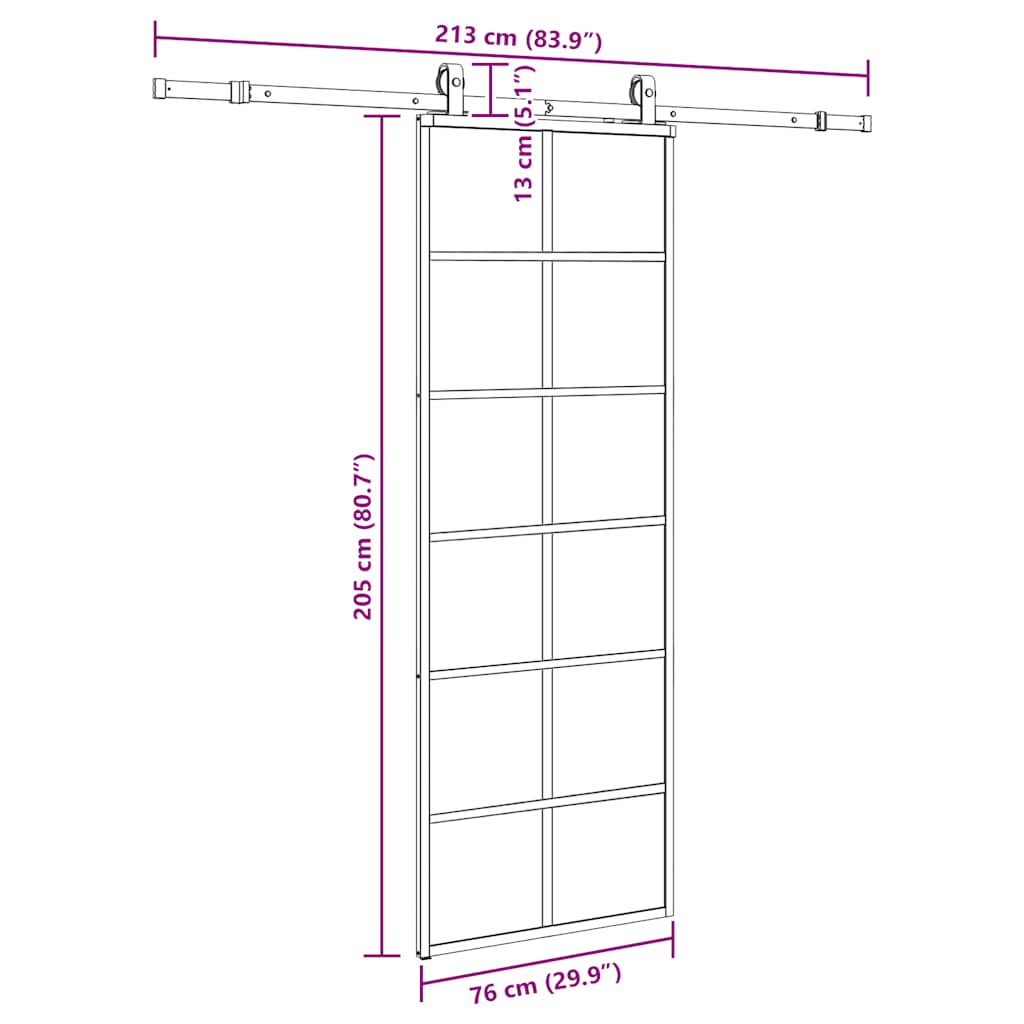 skydedør med hardwaresæt 76x205 cm ESG glas sort
