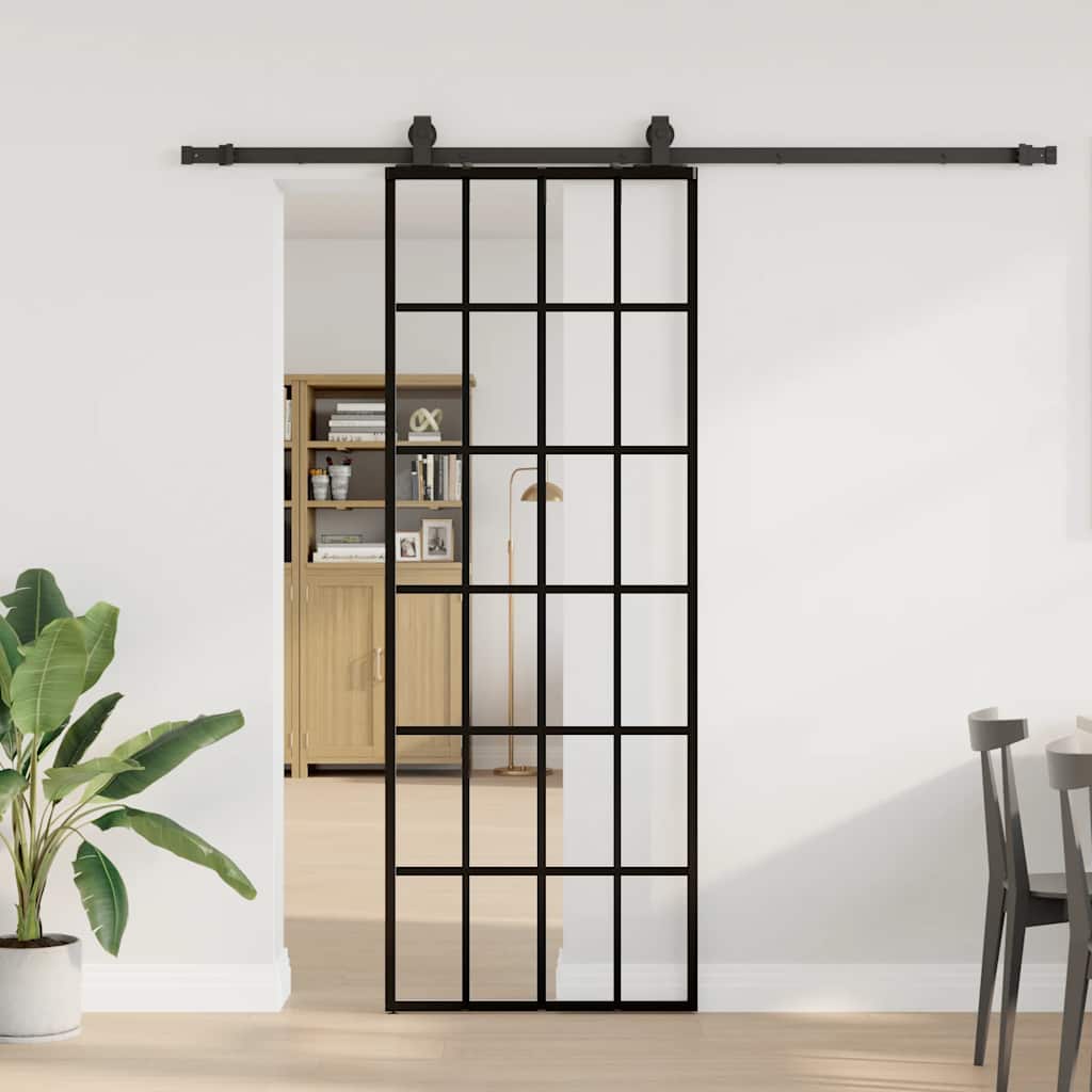 skydedør med hardwaresæt 76x205 cm ESG glas sort