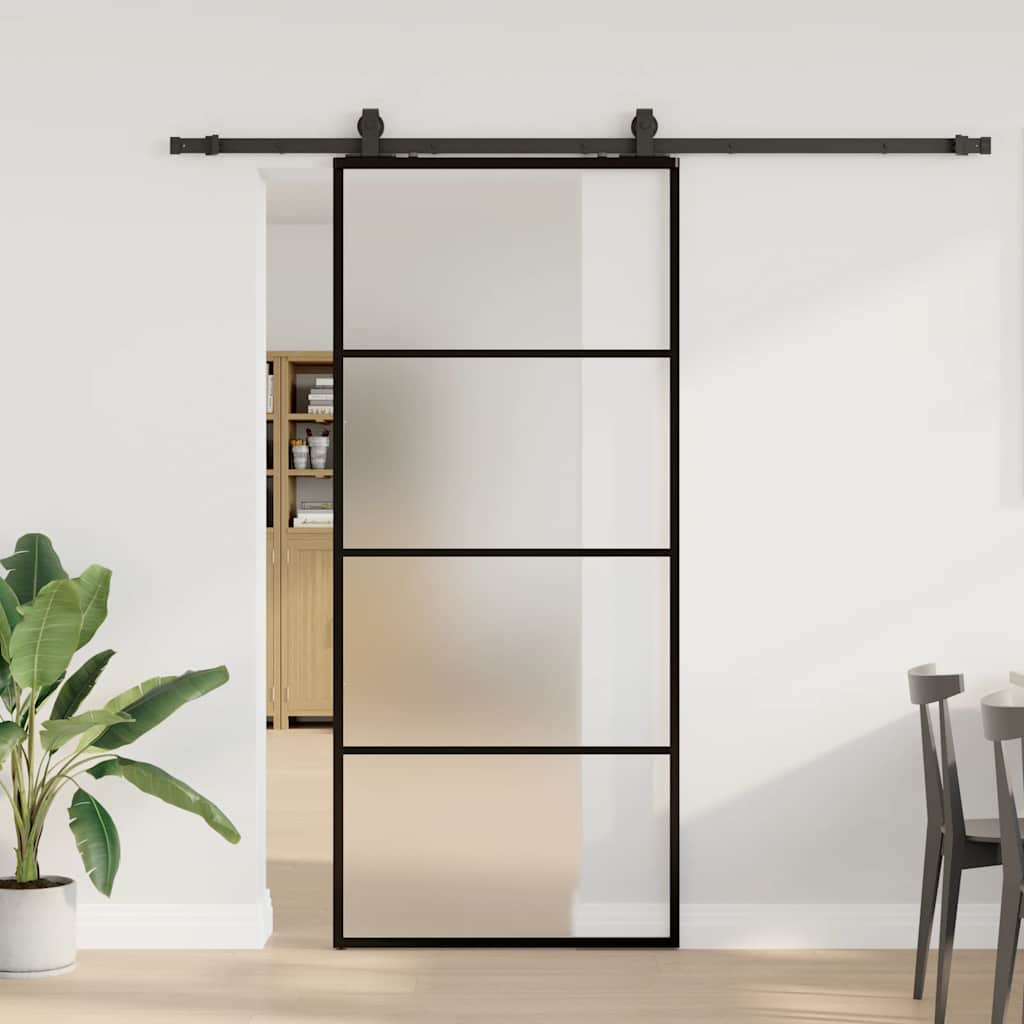 skydedør med hardwaresæt 90x205 cm ESG glas sort